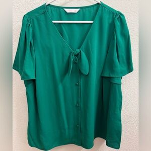 LC Lauren Conrad Teal Blouse with Tie-Front